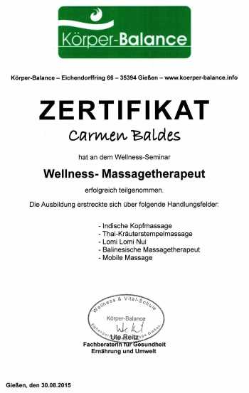 Zertifikat - Wellness-Massagetherapeut